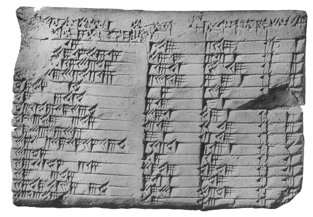 Image de Plimpton 322, tablette d'argile babylonienne listant des triplets pythagoriciens.